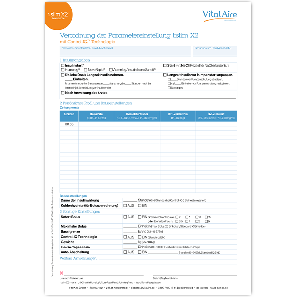 Verordnung der Parametereinstellung t:slim X2 mit Control-IQ